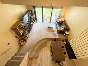 Living area featuring a chandelier