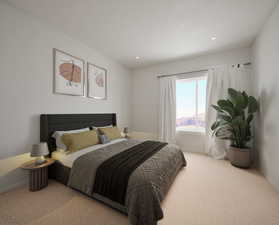Bedroom featuring carpet flooring and recessed lighting