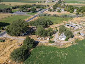 Aerial overview of property's location featuring rural landscape