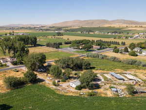 Overview of rural landscape featuring mountains