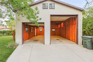 View of detached garage