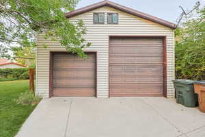 View of detached garage