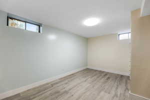 Below grade area with light wood finished floors