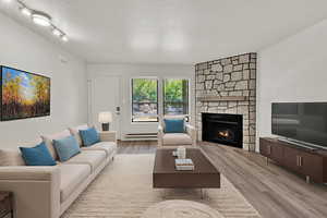 Living area with virtually staged furniture.