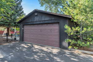 View of detached garage