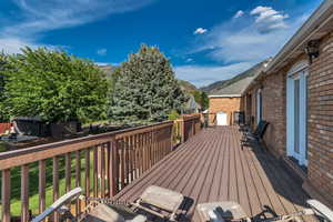 Deck featuring a mountain view