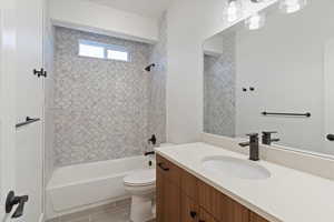 Bathroom featuring vanity and bathing tub / shower combination