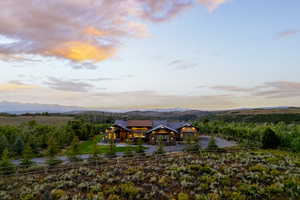 Aerial view at dusk of a mountain view