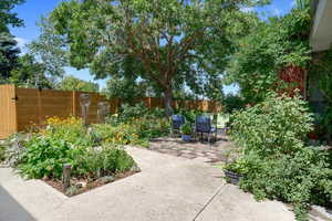 Fenced backyard with a patio