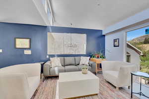 Living room with a chandelier