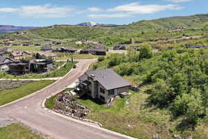 Drone / aerial view of a mountainous background