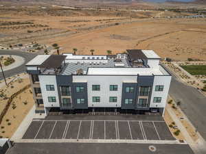 Bird's eye view of a desert landscape and mountains