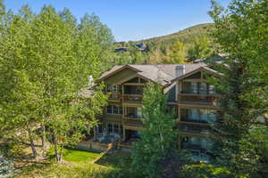 View of building exterior featuring a mountain view