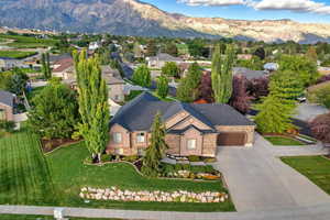 View from above of property featuring a mountain backdrop