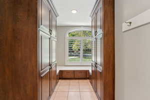 Mudroom featuring light tile patterned floors and recessed lighting
