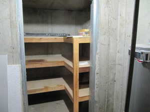 Storage room with water heater