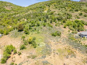 Drone / aerial view of a mountainous background