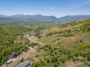 Aerial view of a mountain backdrop
