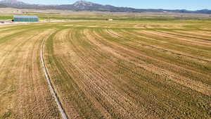Overview of rural landscape with a mountainous background