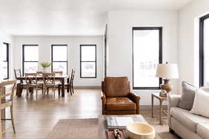 Living area featuring light wood-type flooring