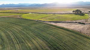Overview of rural landscape with mountains