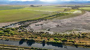 Overview of rural landscape featuring mountains