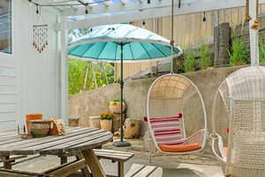 View of patio / terrace featuring outdoor dining area and a pergola