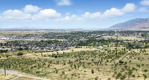 Overview of rural landscape with mountains