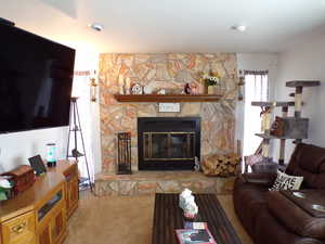 Closeup of the rock fireplace
