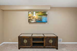 Detailed view of carpet and baseboards