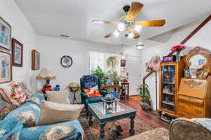 Entry leads into homey living room