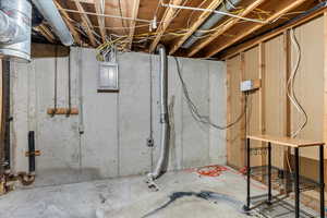 Unfinished below grade area featuring electric panel