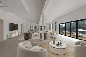 Living area with wood finished floors