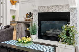 Detailed view of a tiled fireplace