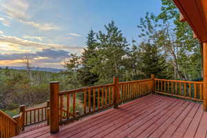 Wooden deck with a mountain view