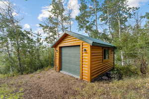 View of detached garage