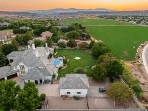 Aerial view at dusk of a mountain view