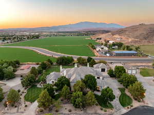 Aerial view at dusk of a mountain view