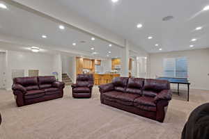 Massive fam rm down has full kitchen with basement entrance