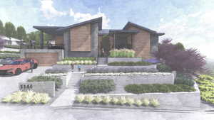 View of property exterior with asphalt driveway, an attached garage, and a balcony