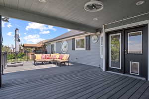 Deck with an outdoor hangout area