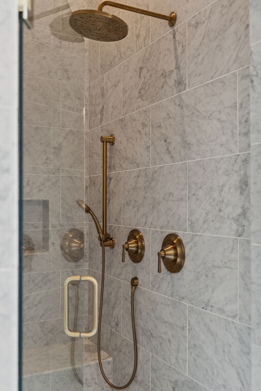 Bathroom view of a stall shower