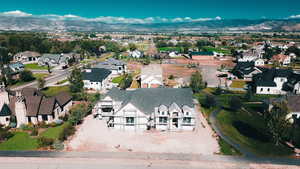 Aerial perspective of suburban area with mountains