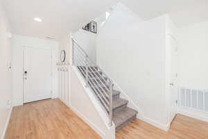 Modern metal railing on staircase
