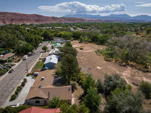 Drone / aerial view of a mountain backdrop