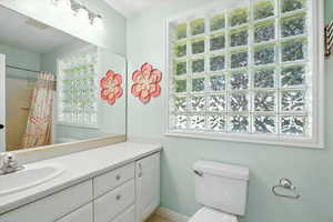 Full bathroom with toilet and vanity