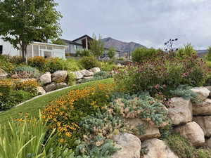 View of yard featuring a mountain view