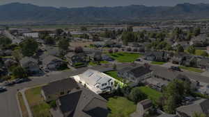 Aerial perspective of suburban area with mountains