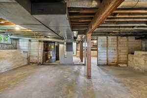 Basement featuring heating unit and gas water heater