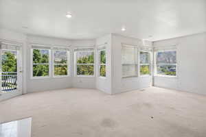 Unfurnished sunroom featuring carpet flooring and recessed lighting